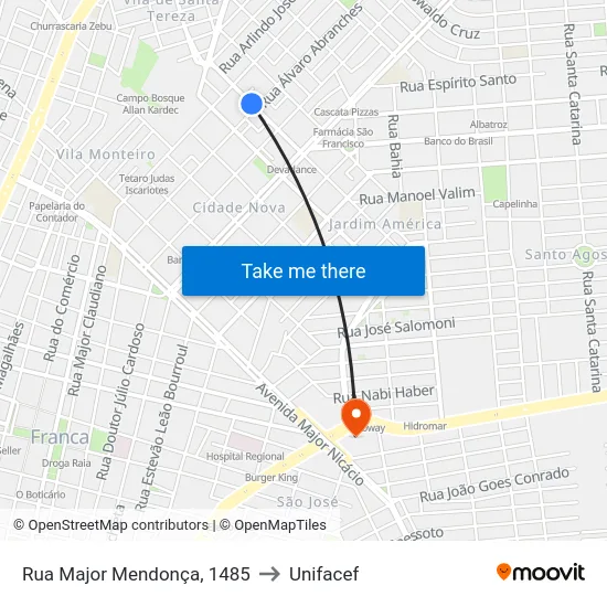 Rua Major Mendonça, 1485 to Unifacef map