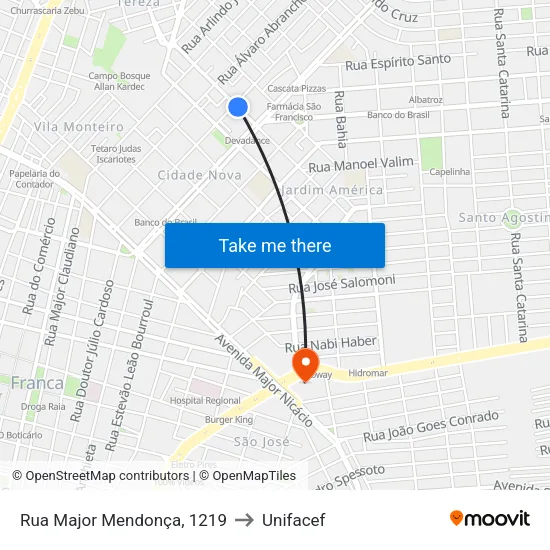 Rua Major Mendonça, 1219 to Unifacef map