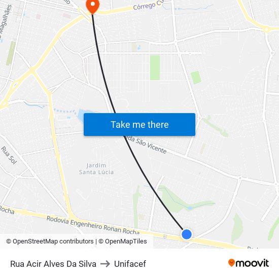 Rua Acir Alves Da Silva to Unifacef map
