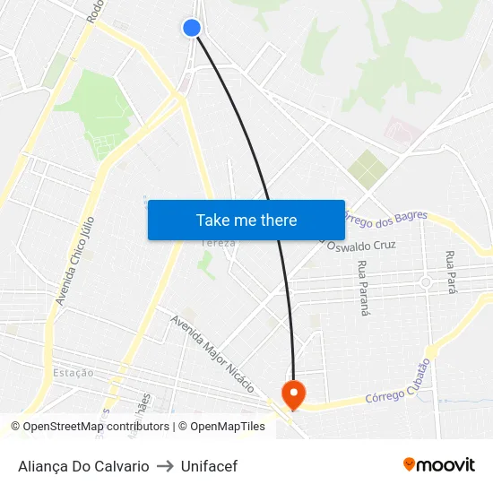 Aliança Do Calvario to Unifacef map