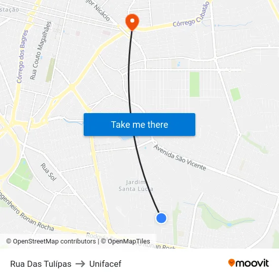 Rua Das Tulípas to Unifacef map