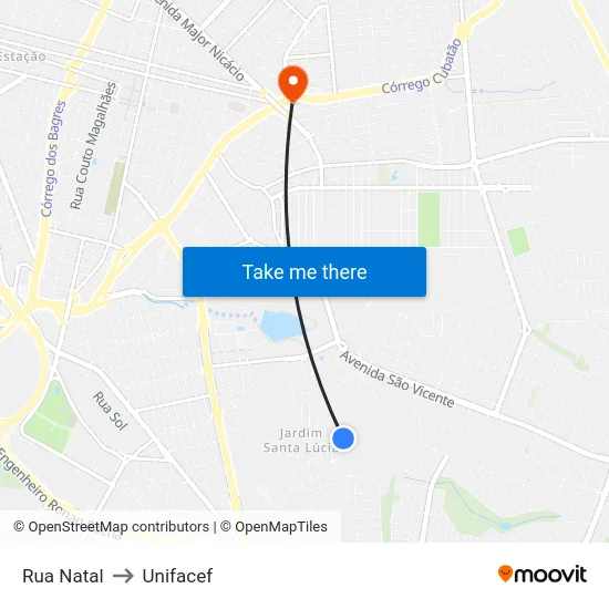 Rua Natal to Unifacef map