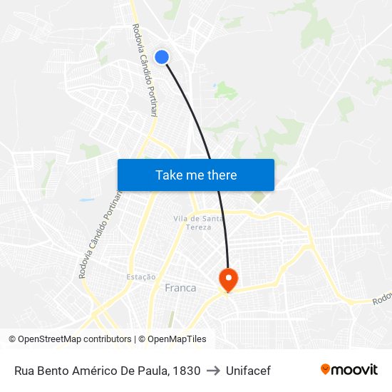 Rua Bento Américo De Paula, 1830 to Unifacef map