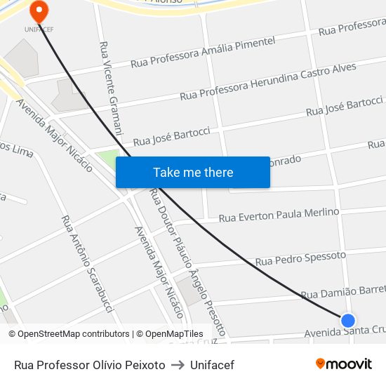 Rua Professor Olívio Peixoto to Unifacef map