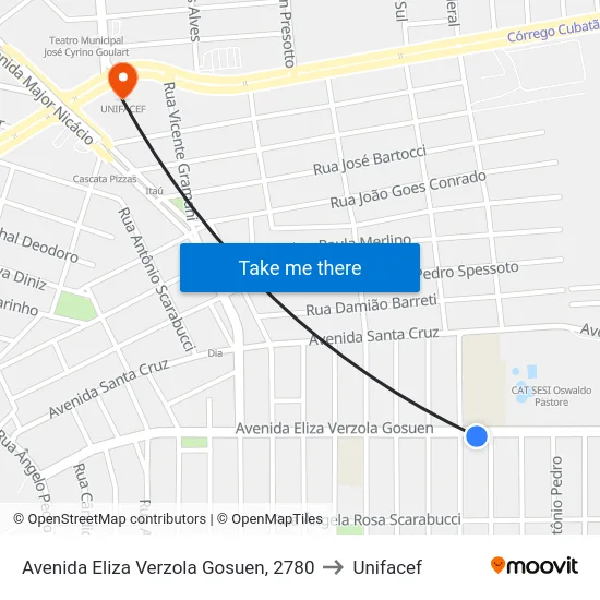 Avenida Eliza Verzola Gosuen, 2780 to Unifacef map