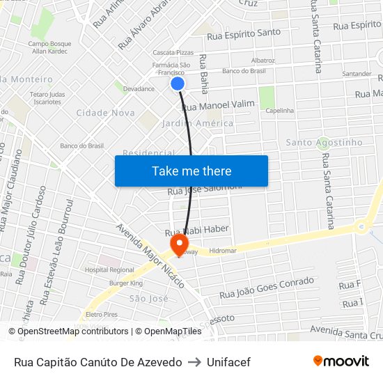 Rua Capitão Canúto De Azevedo to Unifacef map