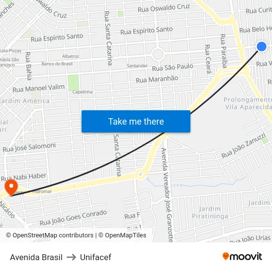 Avenida Brasil to Unifacef map