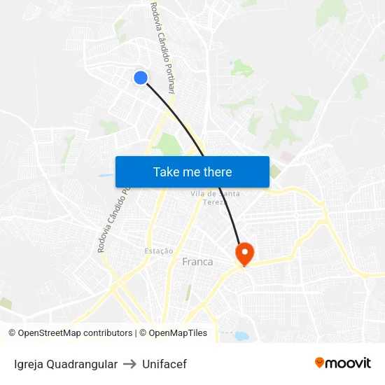 Igreja Quadrangular to Unifacef map