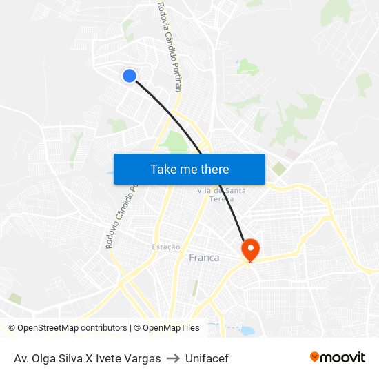 Av. Olga Silva X Ivete Vargas to Unifacef map