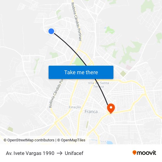 Av. Ivete Vargas 1990 to Unifacef map