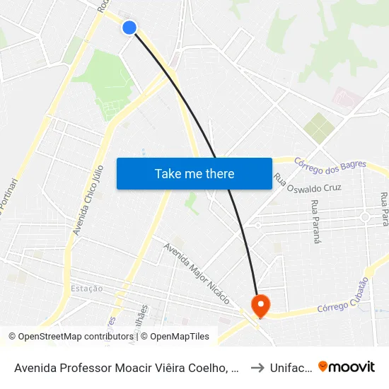 Avenida Professor Moacir Viêira Coelho, 3717 to Unifacef map