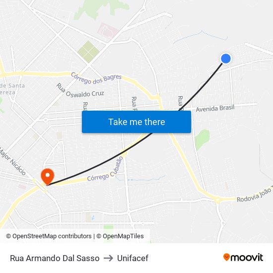 Rua Armando Dal Sasso to Unifacef map