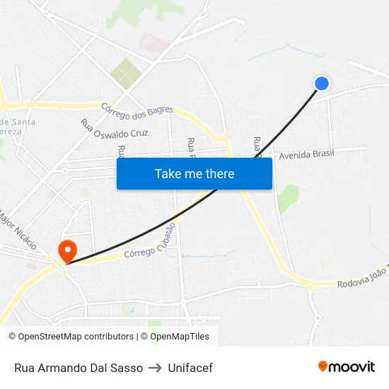 Rua Armando Dal Sasso to Unifacef map