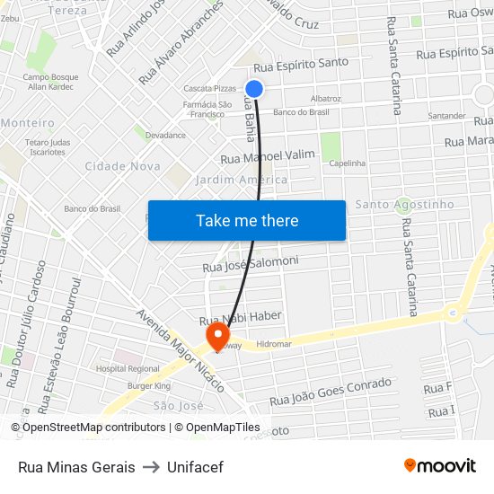 Rua Minas Gerais to Unifacef map