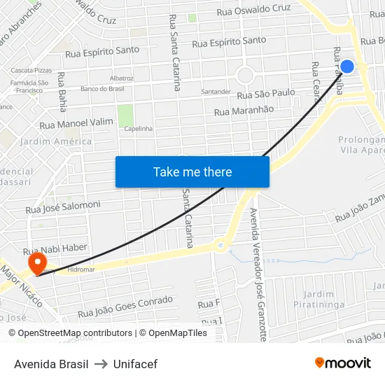 Avenida Brasil to Unifacef map