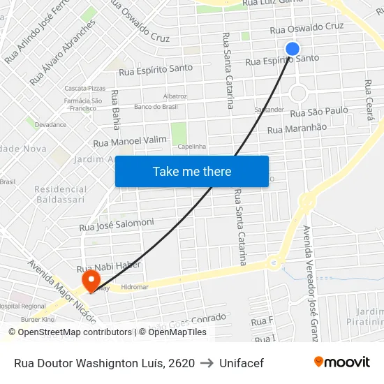 Rua Doutor Washignton Luís, 2620 to Unifacef map