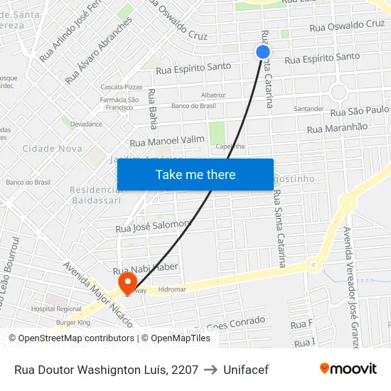 Rua Doutor Washignton Luís, 2207 to Unifacef map
