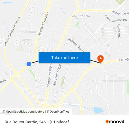 Rua Doutor Carrão, 246 to Unifacef map