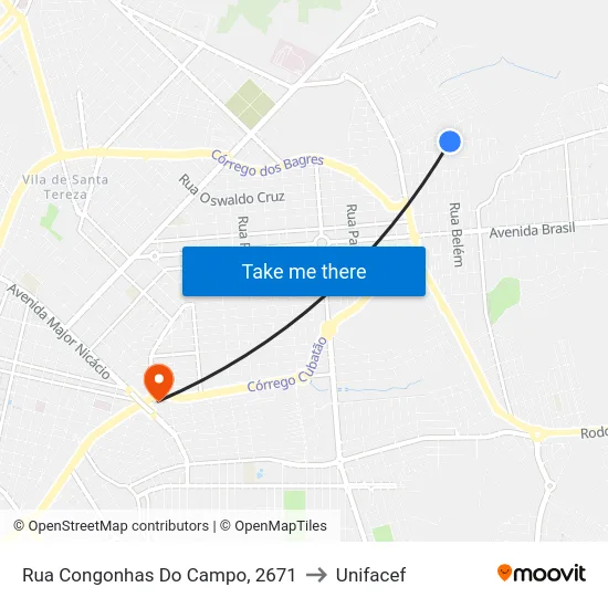 Rua Congonhas Do Campo, 2671 to Unifacef map
