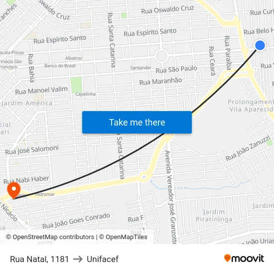 Rua Natal, 1181 to Unifacef map