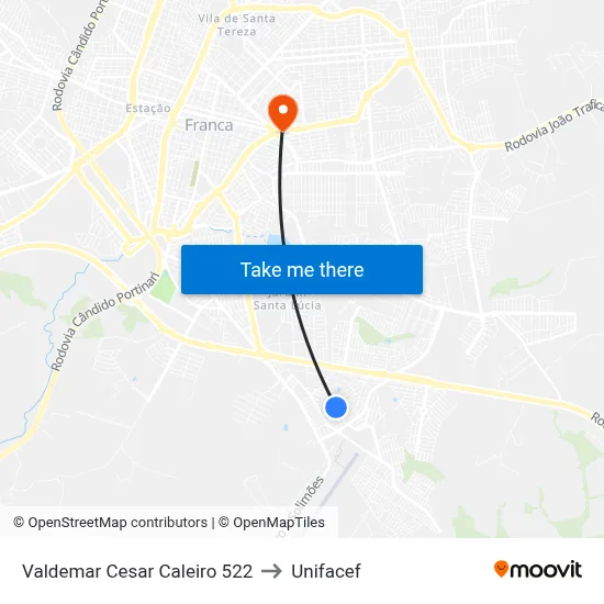 Valdemar Cesar Caleiro 522 to Unifacef map