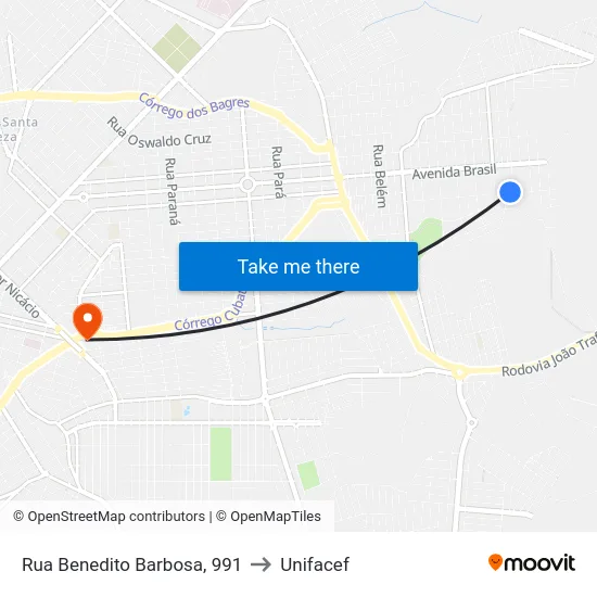 Rua Benedito Barbosa, 991 to Unifacef map