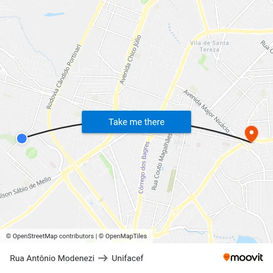 Rua Antônio Modenezi to Unifacef map