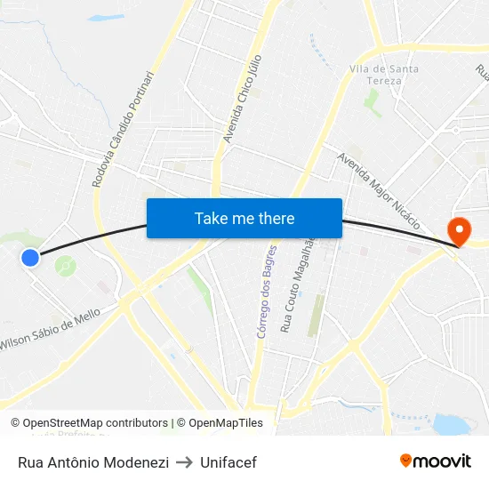 Rua Antônio Modenezi to Unifacef map