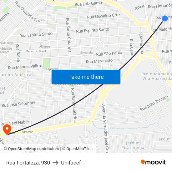 Rua Fortaleza, 930 to Unifacef map