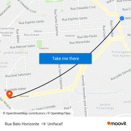 Rua Belo Horizonte to Unifacef map