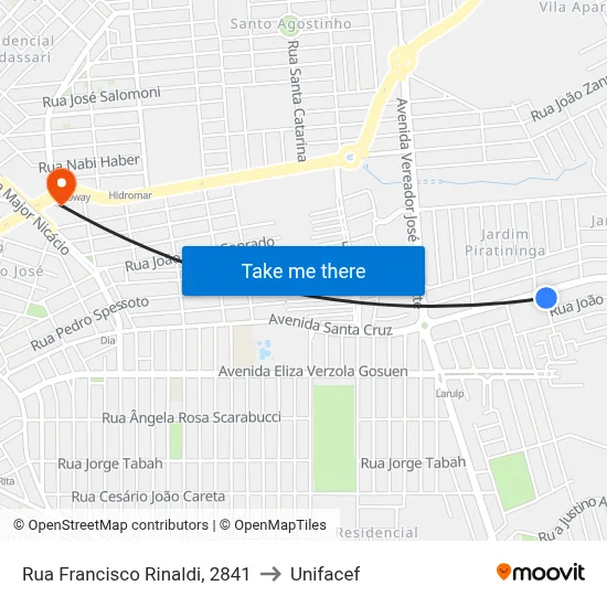 Rua Francisco Rinaldi, 2841 to Unifacef map