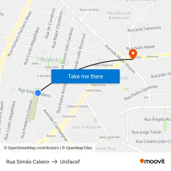 Rua Simão Caleiro to Unifacef map