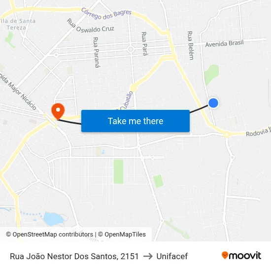 Rua João Nestor Dos Santos, 2151 to Unifacef map