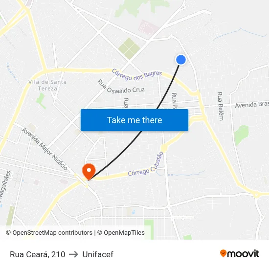 Rua Ceará, 210 to Unifacef map