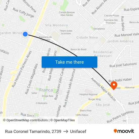 Rua Coronel Tamarindo, 2739 to Unifacef map