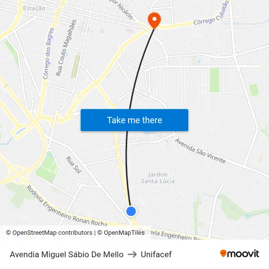 Avendia Miguel Sábio De Mello to Unifacef map
