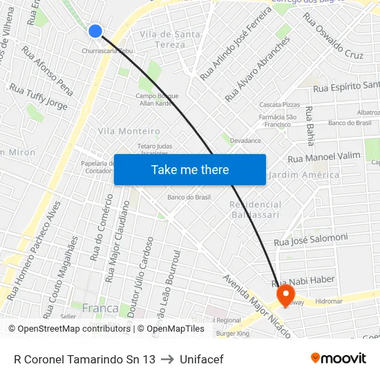 R Coronel Tamarindo Sn 13 to Unifacef map