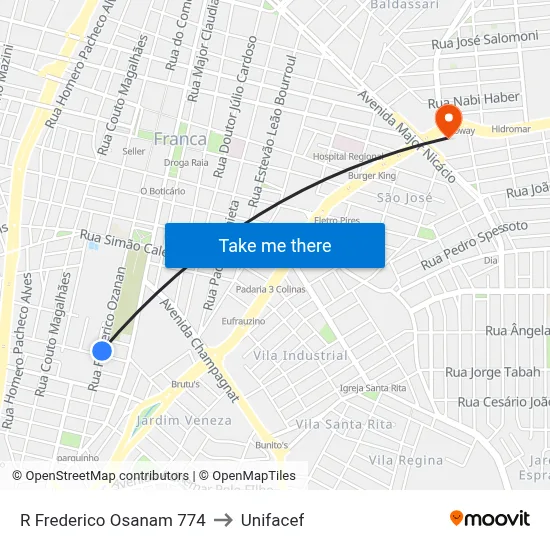 R Frederico Osanam 774 to Unifacef map