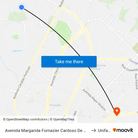 Avenida Margarida Fornazier Cardoso De Oliveira, 1370 to Unifacef map