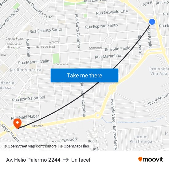 Av. Helio Palermo 2244 to Unifacef map