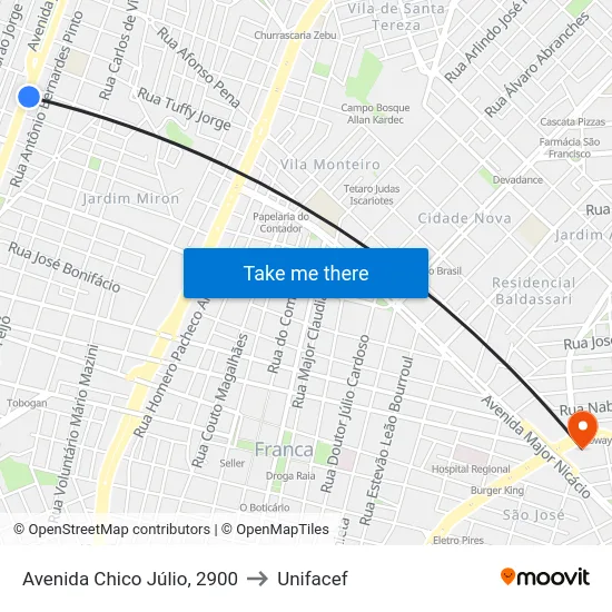 Avenida Chico Júlio, 2900 to Unifacef map