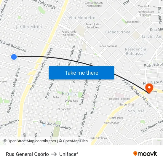 Rua General Osório to Unifacef map