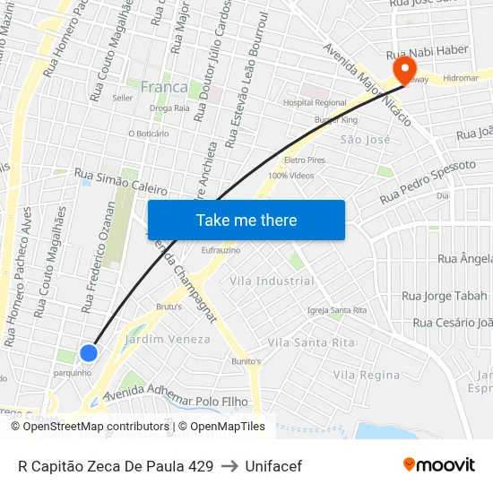 R Capitão Zeca De Paula 429 to Unifacef map