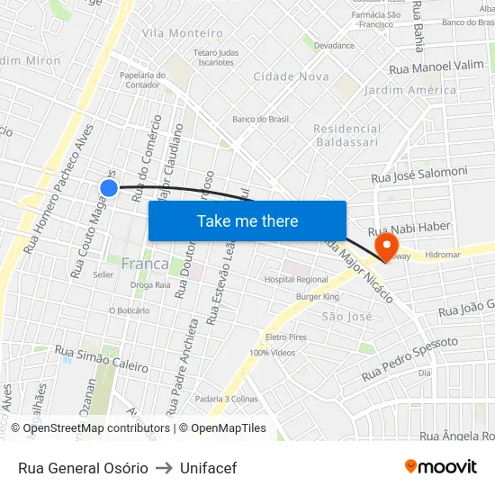 Rua General Osório to Unifacef map