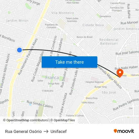 Rua General Osório to Unifacef map