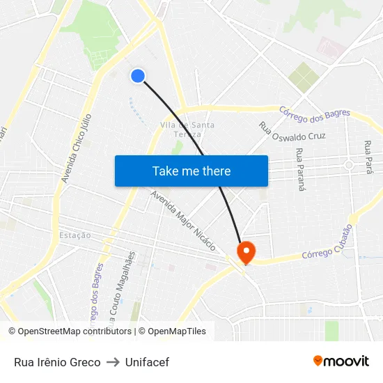 Rua Irênio Greco to Unifacef map