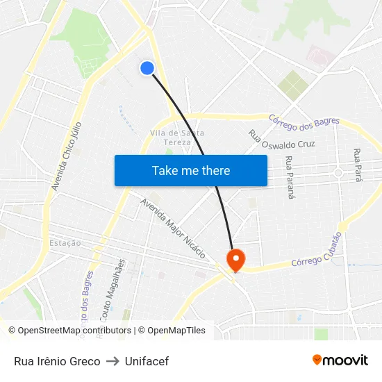 Rua Irênio Greco to Unifacef map
