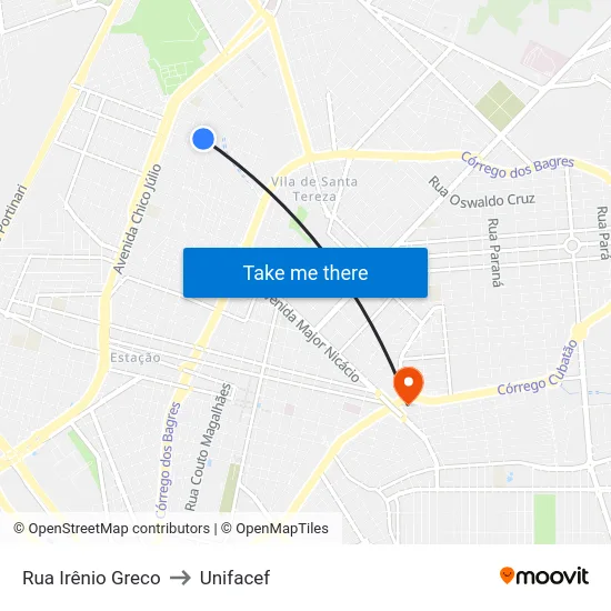 Rua Irênio Greco to Unifacef map
