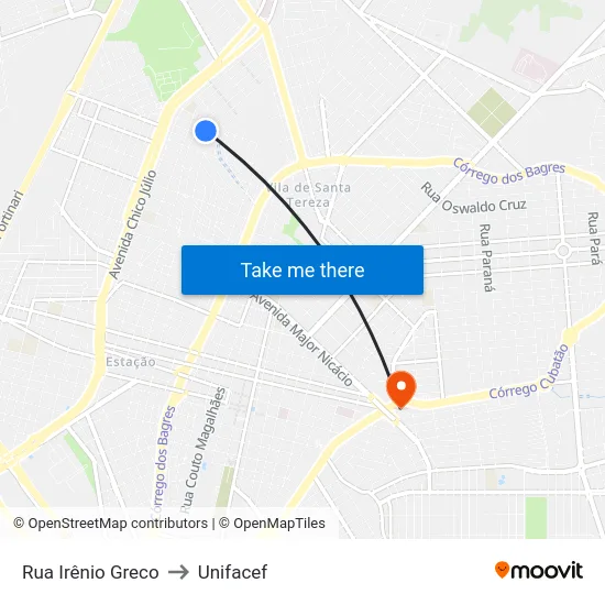 Rua Irênio Greco to Unifacef map