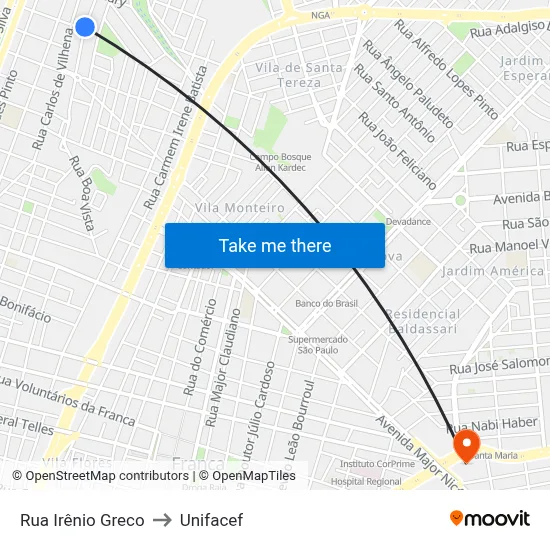Rua Irênio Greco to Unifacef map